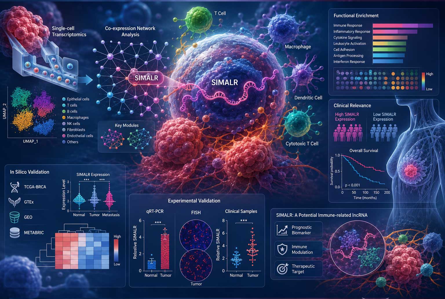 Integrative single-cell transcriptomics and co-expression network analysis identify SIMALR as a prognostic immune-related lncRNA in breast cancer: in silico analysis and validation